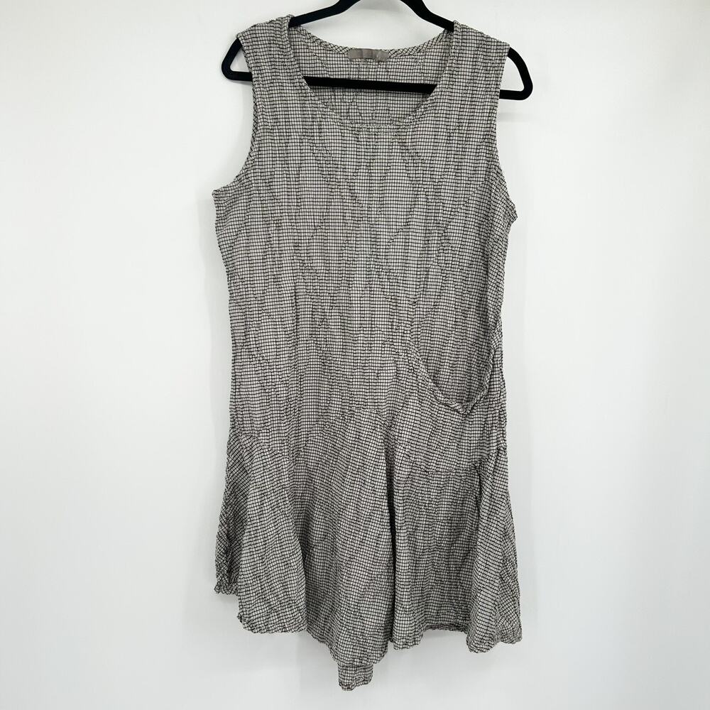 Cut Loose Textured Windowpane Ruffle Hem Tunic Dress With Pocket Size Medium M